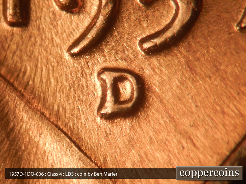Die-stage C marker on 1957D•1DO•006 (1957 Doubled Die Obverse).