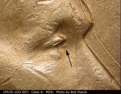 1957 Lincoln cent obverse, CopperCoins die 1957D•1DO•007.