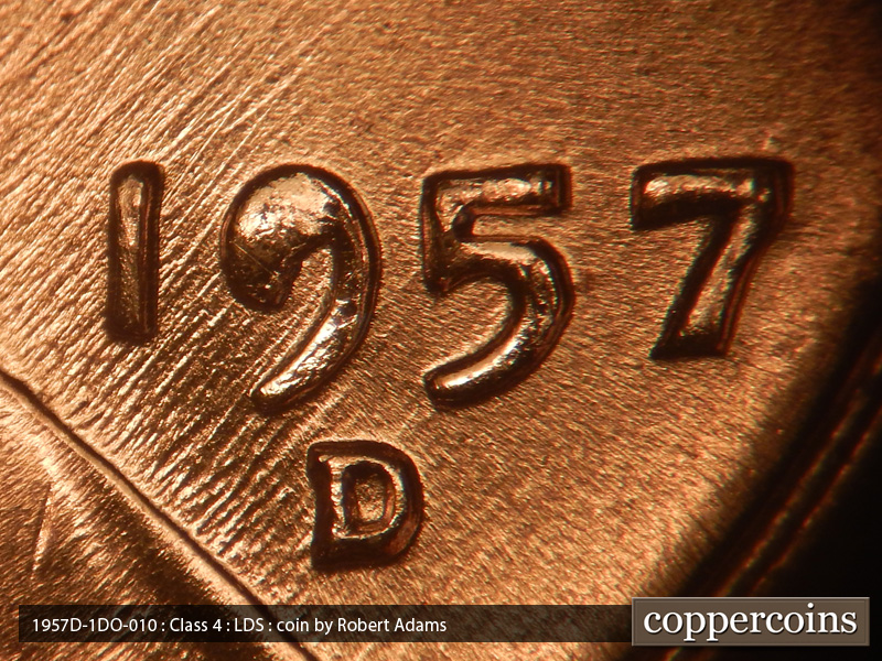 Die-stage C marker on 1957D•1DO•010 (1957 Doubled Die Obverse).