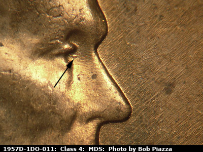1957 Lincoln cent obverse, CopperCoins die 1957D•1DO•011.