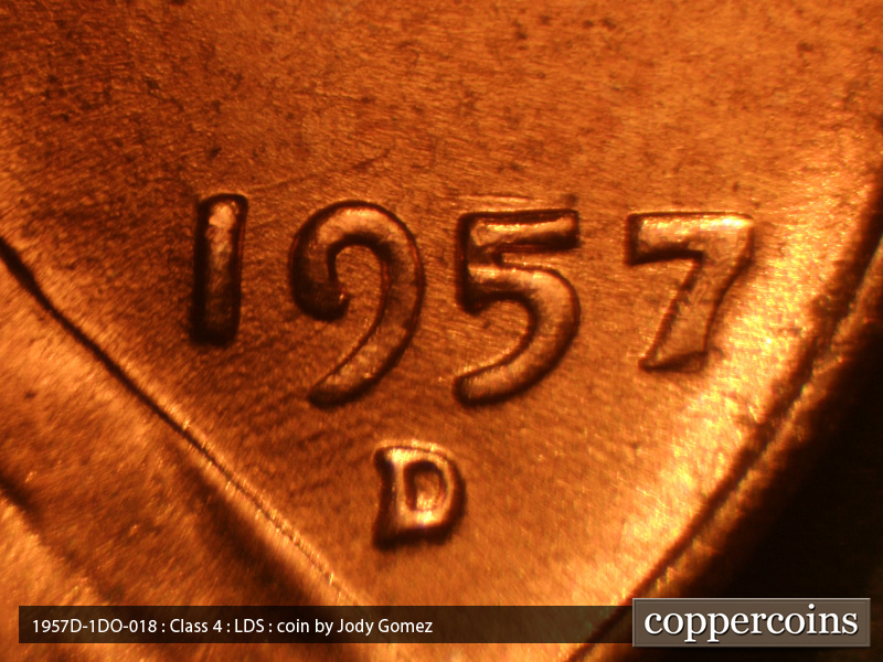 Die-stage C marker on 1957D•1DO•018 (1957 Doubled Die Obverse).