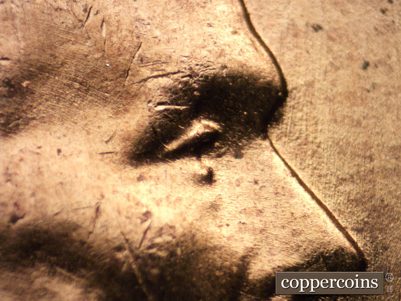 1957 Lincoln cent obverse, CopperCoins die 1957D•1DO•023.