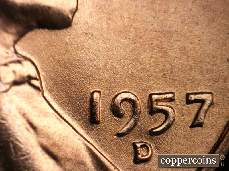 Die-stage B marker on 1957D•1DO•024 (1957 Doubled Die Obverse).