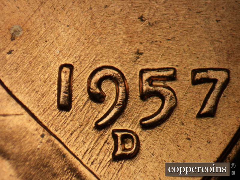 Die-stage B marker on 1957D•1DO•025 (1957 Doubled Die Obverse).