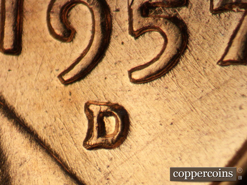 Die-stage B marker on 1957D•1DO•026 (1957 Doubled Die Obverse).