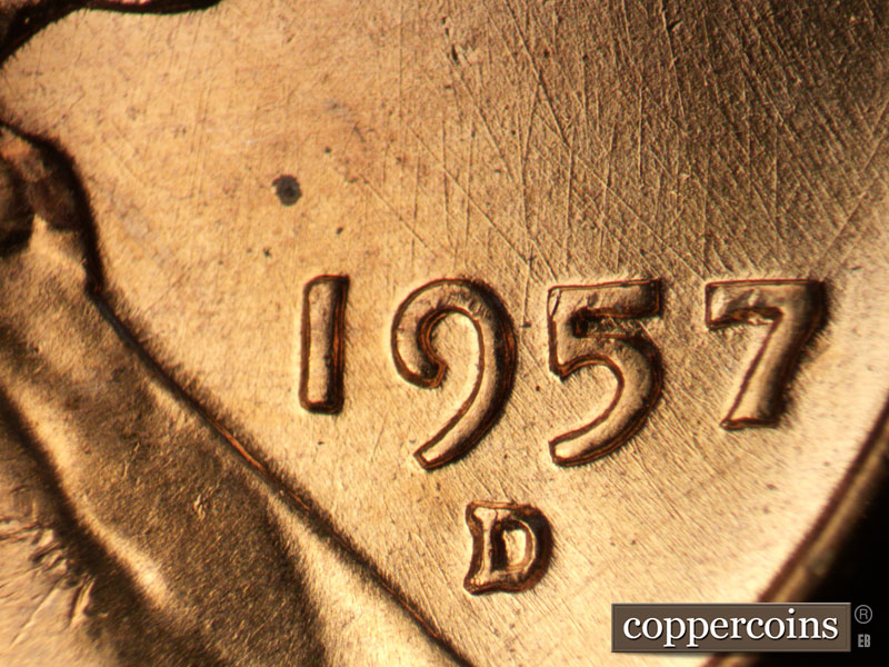 Die-stage B marker on 1957D•1DO•026 (1957 Doubled Die Obverse).