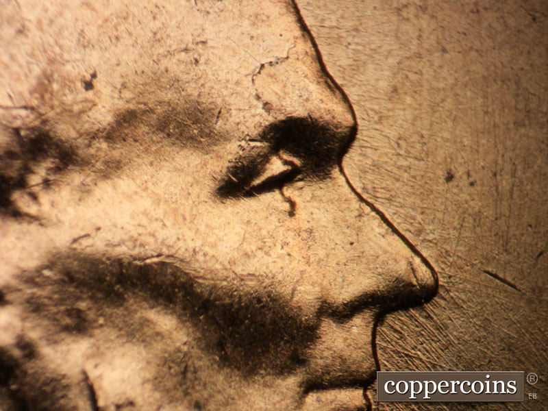 1957 Lincoln cent obverse, CopperCoins die 1957D•1DO•028.