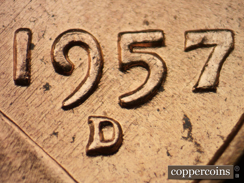 Die-stage B marker on 1957D•1DO•029 (1957 Doubled Die Obverse).