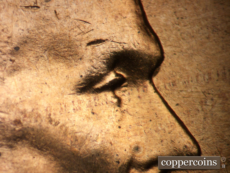 1957 Lincoln cent obverse, CopperCoins die 1957D•1DO•030.