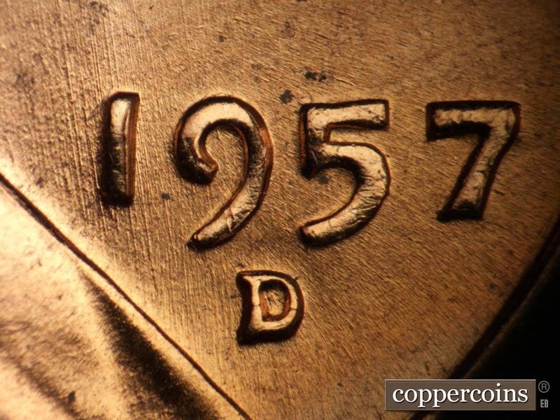 Die-stage B marker on 1957D•1DO•031 (1957 Doubled Die Obverse).