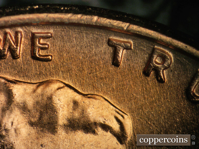 Die-stage B marker on 1957D•1DO•031 (1957 Doubled Die Obverse).