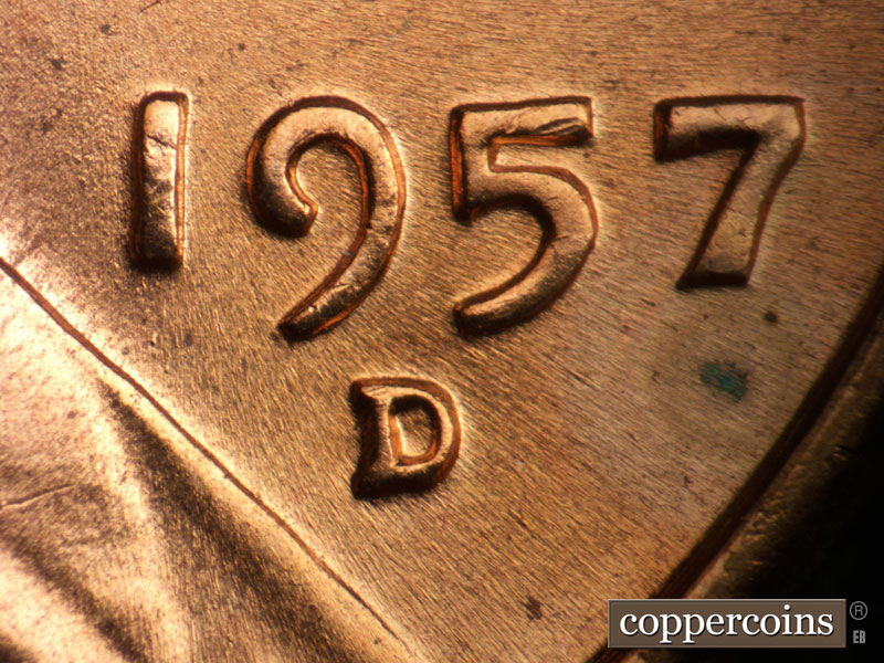 Die-stage C marker on 1957D•1DO•031 (1957 Doubled Die Obverse).