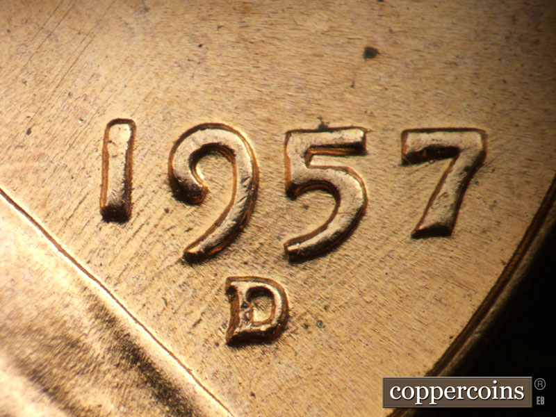 Die-stage A marker on 1957D•1DO•033 (1957 Doubled Die Obverse).