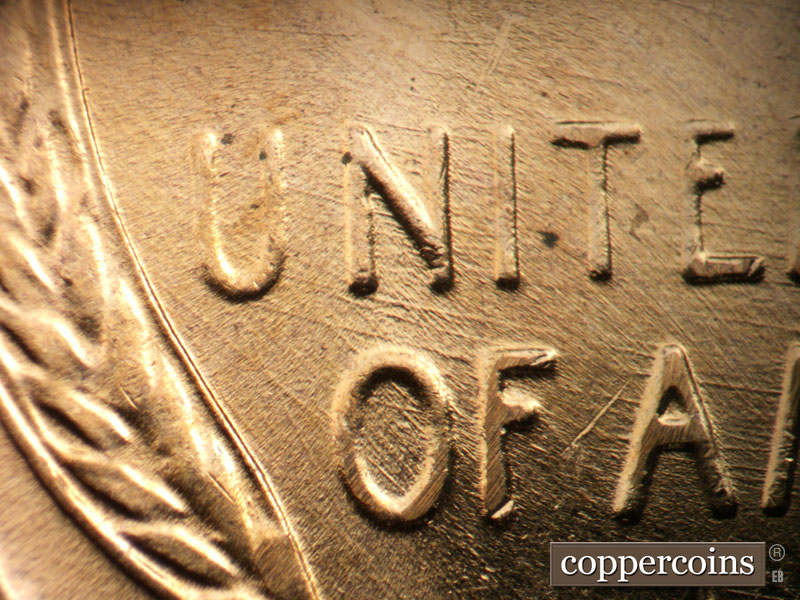 Die-stage A marker on 1957D•1DO•033 (1957 Doubled Die Obverse).