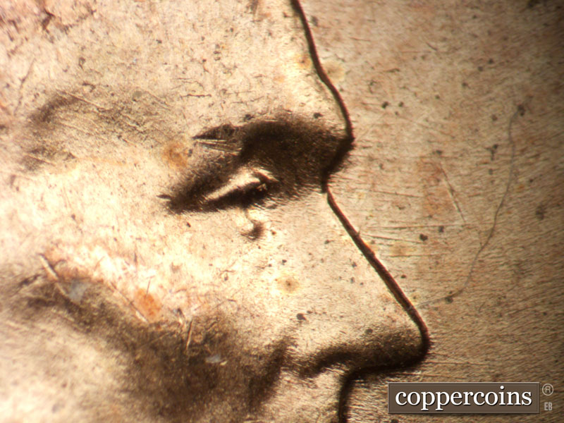 1957 Lincoln cent obverse, CopperCoins die 1957D•1DO•033.