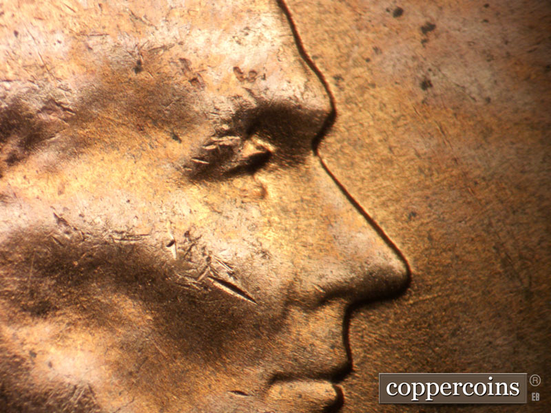1957 Lincoln cent obverse, CopperCoins die 1957D•1DO•034.
