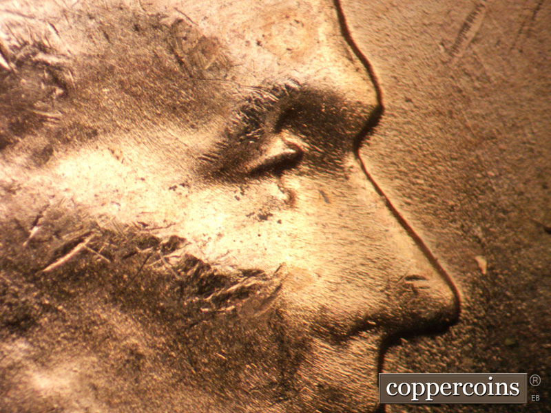 1957 Lincoln cent obverse, CopperCoins die 1957D•1DO•035.