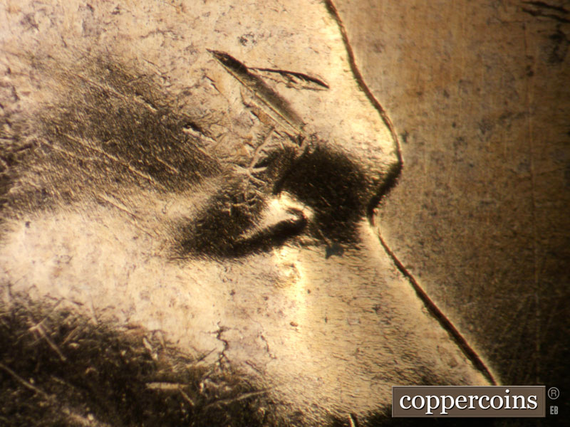 1957 Lincoln cent obverse, CopperCoins die 1957D•1DO•036.