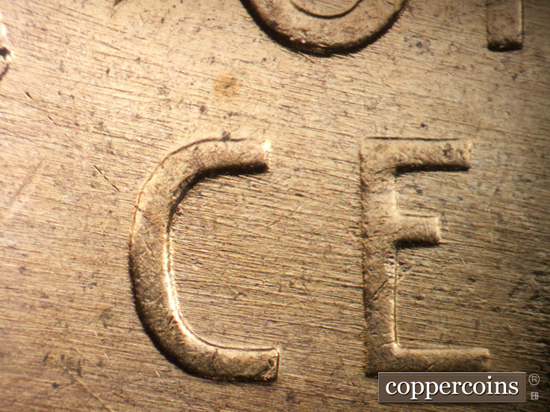 Die-stage B marker on 1957D•1DO•036 (1957 Doubled Die Obverse).