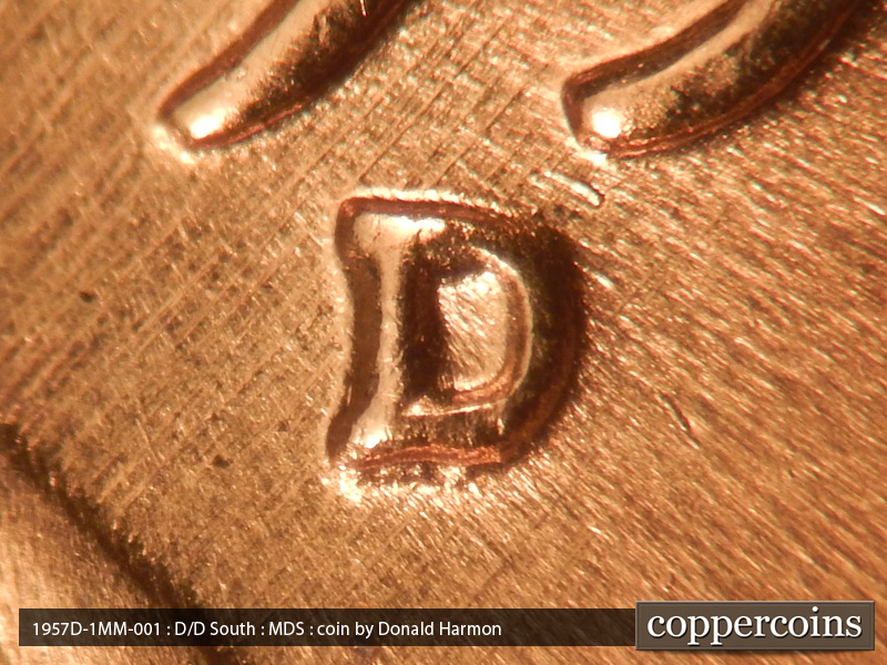 1957 Lincoln cent obverse, CopperCoins die 1957D•1MM•001.
