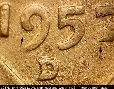 1957 Lincoln cent obverse, CopperCoins die 1957D•1MM•002.