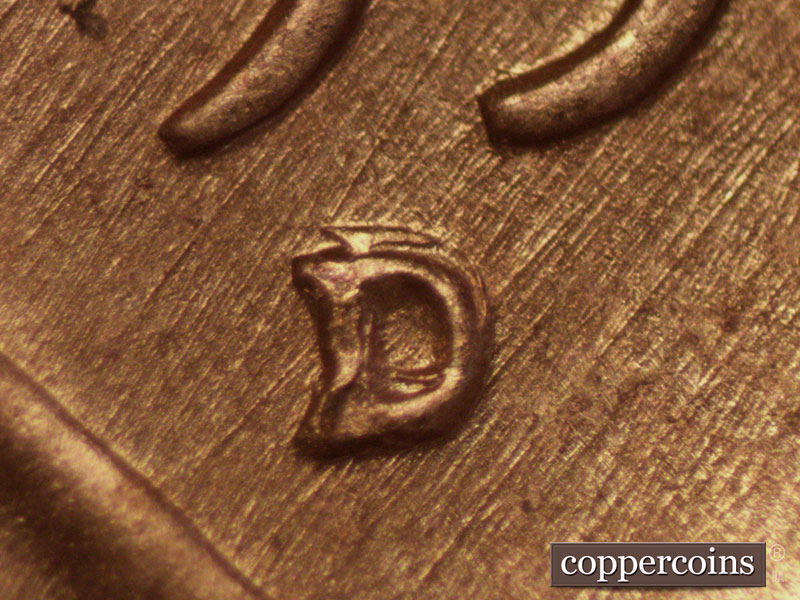 Die-stage C marker on 1957D•1MM•002 (1957 Repunched Mint Mark).