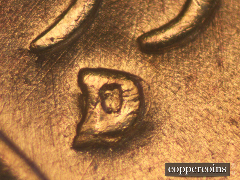 Die-stage A marker on 1957D•1MM•003 (1957 Repunched Mint Mark).