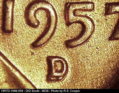 1957 Lincoln cent obverse, CopperCoins die 1957D•1MM•004.