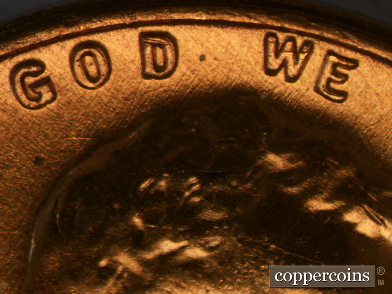 Die-stage A marker on 1957D•1MM•005 (1957 Repunched Mint Mark).
