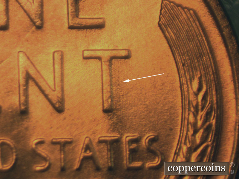 Die-stage A marker on 1957D•1MM•005 (1957 Repunched Mint Mark).