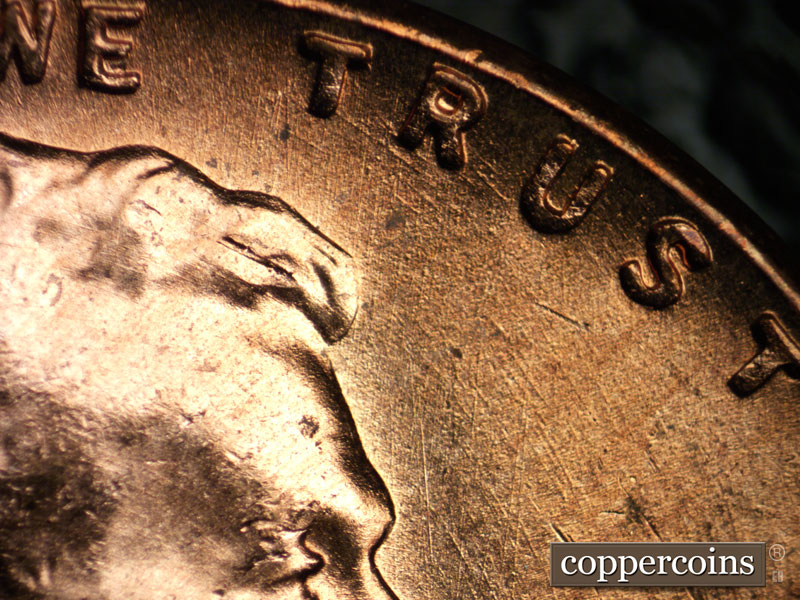 Die-stage B marker on 1957D•1MM•005 (1957 Repunched Mint Mark).
