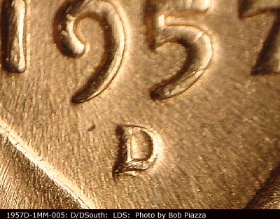 Die-stage C marker on 1957D•1MM•005 (1957 Repunched Mint Mark).