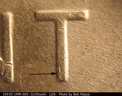 Die-stage C marker on 1957D•1MM•005 (1957 Repunched Mint Mark).