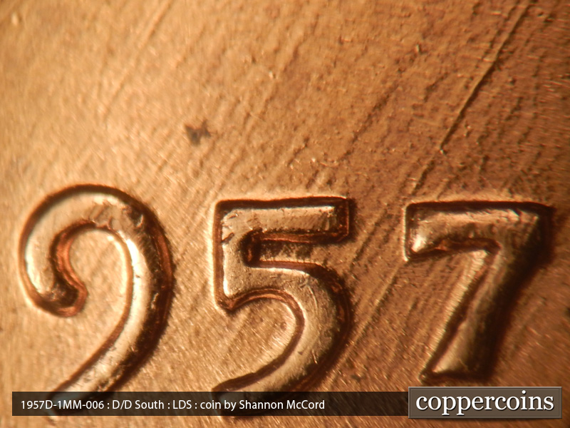 Die-stage C marker on 1957D•1MM•006 (1957 Repunched Mint Mark).