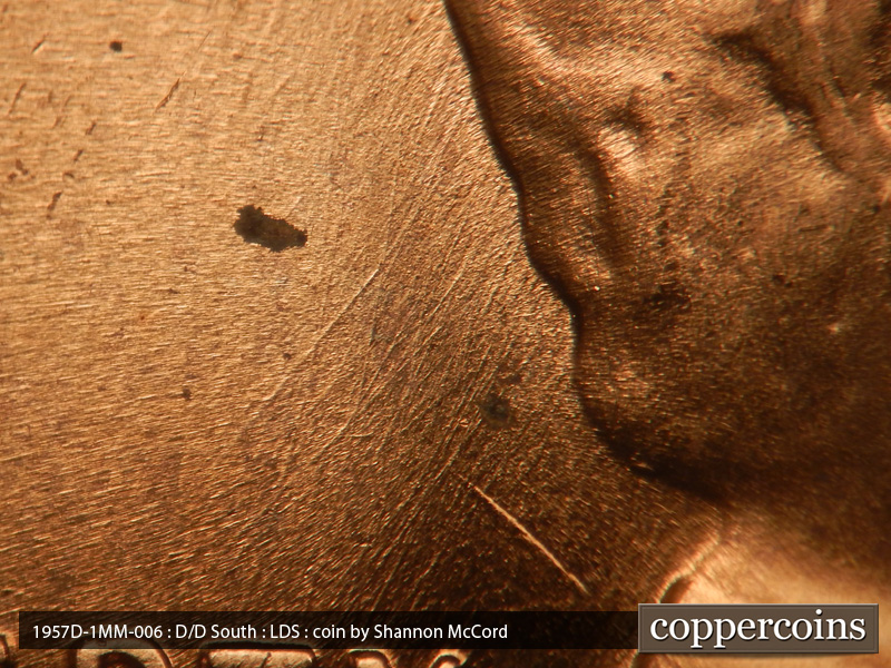 Die-stage C marker on 1957D•1MM•006 (1957 Repunched Mint Mark).