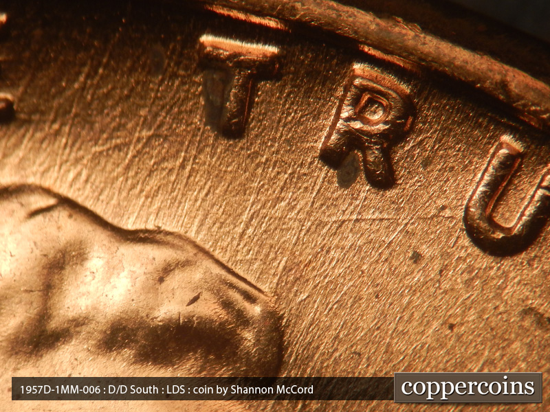 Die-stage C marker on 1957D•1MM•006 (1957 Repunched Mint Mark).