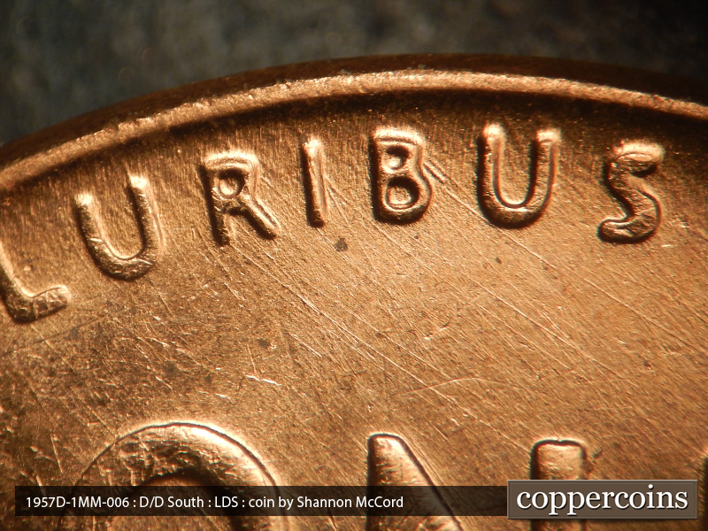 Die-stage C marker on 1957D•1MM•006 (1957 Repunched Mint Mark).