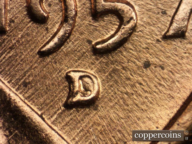 Die-stage C marker on 1957D•1MM•008 (1957 Repunched Mint Mark).