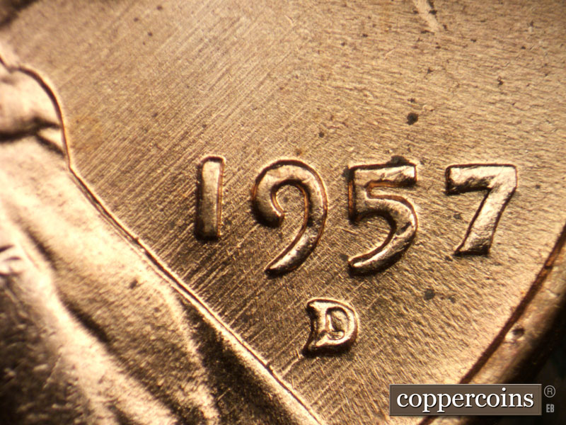 Die-stage C marker on 1957D•1MM•008 (1957 Repunched Mint Mark).