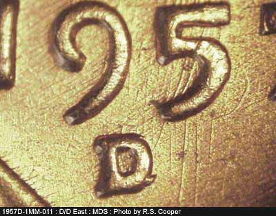1957 Lincoln cent obverse, CopperCoins die 1957D•1MM•011.