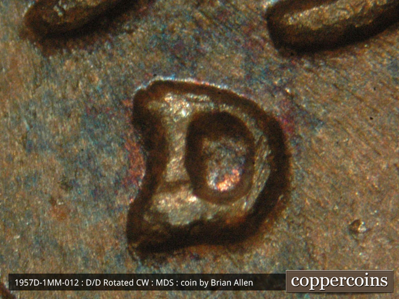1957 Lincoln cent obverse, CopperCoins die 1957D•1MM•012.