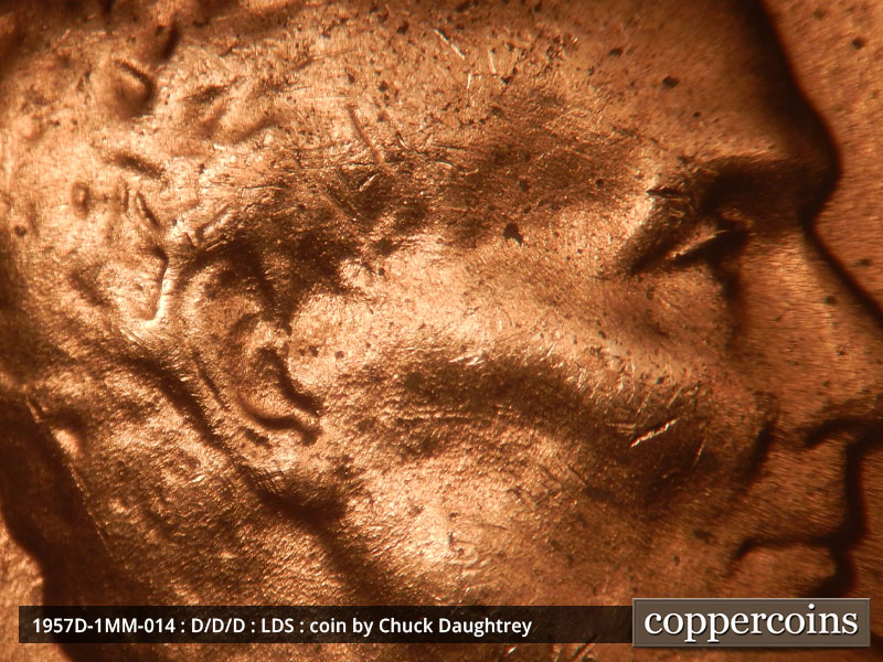 Die-stage C marker on 1957D•1MM•014 (1957 Repunched Mint Mark).
