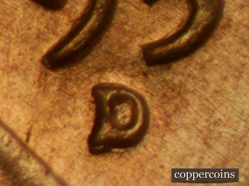 Die-stage A marker on 1957D•1MM•015 (1957 Repunched Mint Mark).