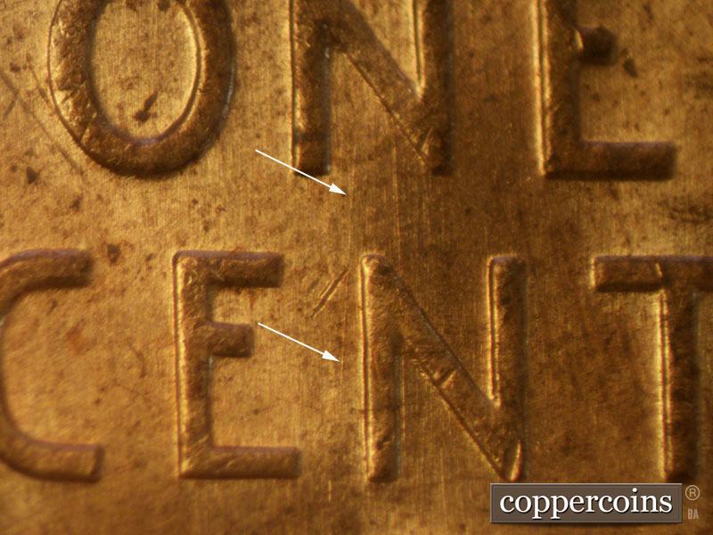 Die-stage A marker on 1957D•1MM•015 (1957 Repunched Mint Mark).