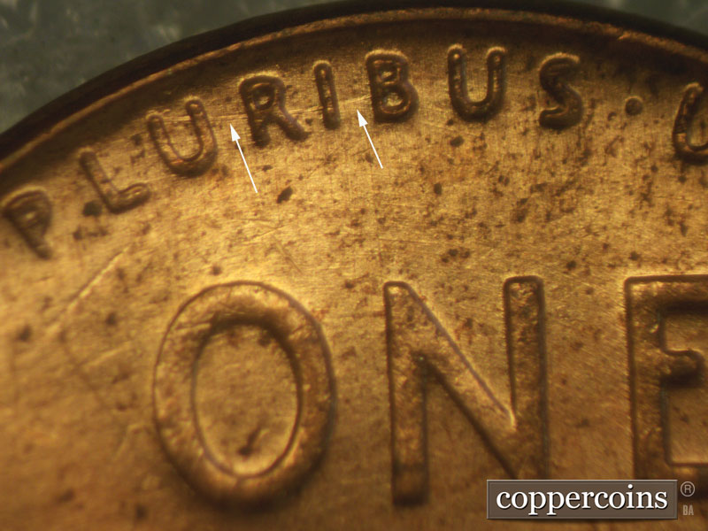 Die-stage A marker on 1957D•1MM•015 (1957 Repunched Mint Mark).