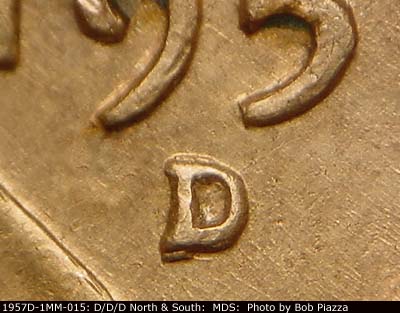 1957 Lincoln cent obverse, CopperCoins die 1957D•1MM•015.