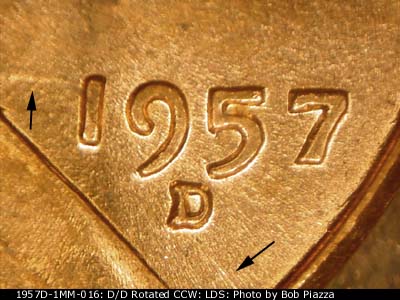 Die-stage C marker on 1957D•1MM•016 (1957 Repunched Mint Mark).