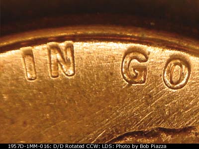Die-stage C marker on 1957D•1MM•016 (1957 Repunched Mint Mark).