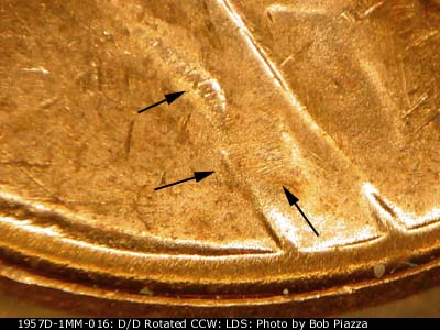 Die-stage C marker on 1957D•1MM•016 (1957 Repunched Mint Mark).