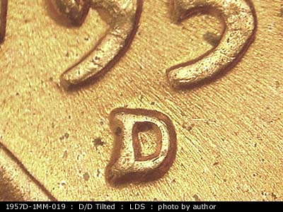 Die-stage C marker on 1957D•1MM•019 (1957 Repunched Mint Mark).